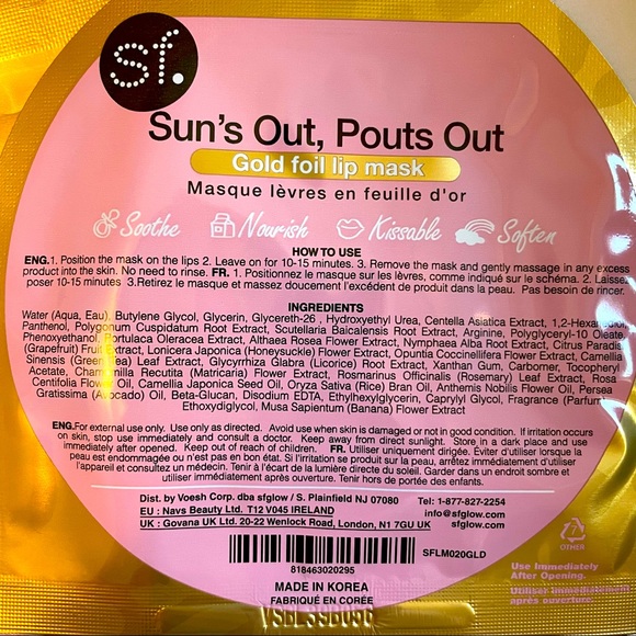 SF Glow Sun's Out, Pouts Out Gold Foil Lip Mask with Collagen 4 Pack - Picture 5 of 5